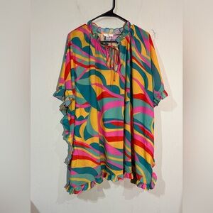 entro boutique groovy flowy multicolor watercolor blouse size xl 1x